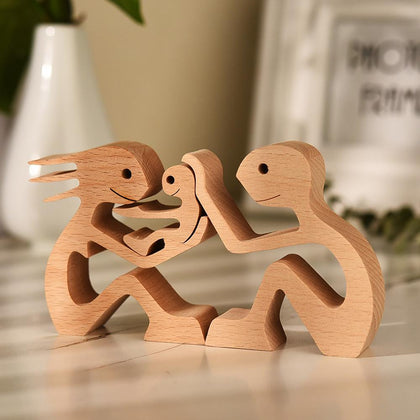 Wood Mini Statue Couple Figurines Craft Table